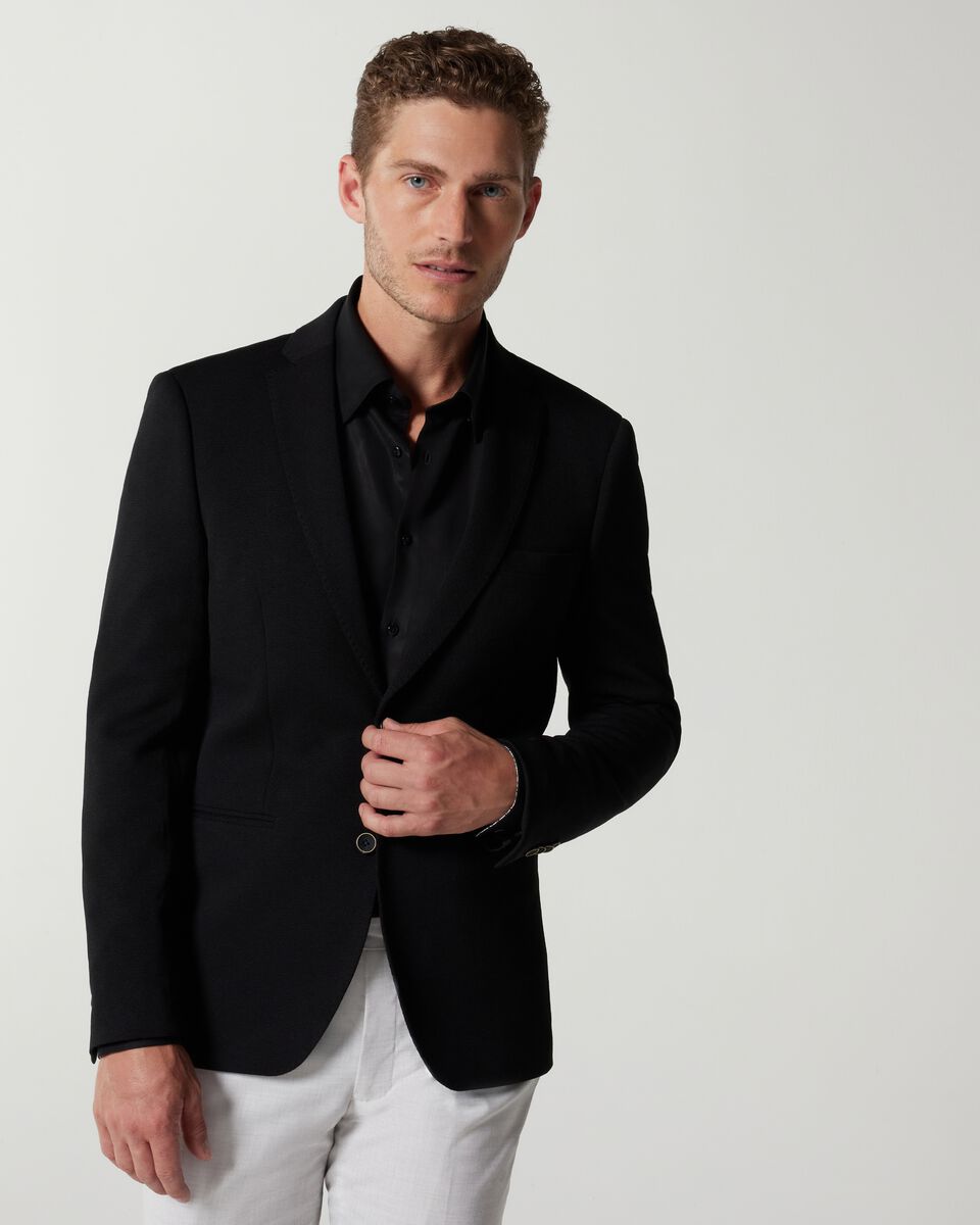 Black Slim Stretch Knitted Tailored Blazer